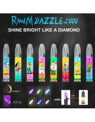 Original RandM Dazzle 5000 Puffs RGB Glowing Vape Kit Pod Device (Free Shipping)