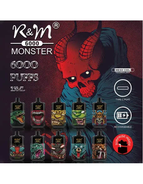 Original R&M MONSTER 6000 puffs Rechargeable 13mI Vape Box Shape Elf Bar Device (Free Shipping)