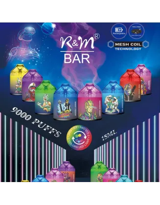 Original R&M BAR 9000 Puffs 15ml Vape Pen Kit RGB Glowing Device (Free Shipping)