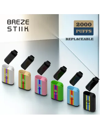 Original Breze Stiik Tank 2000 Puffs 6500mAh Replaceable Cartridge Vape Kit Device (Free Shipping)