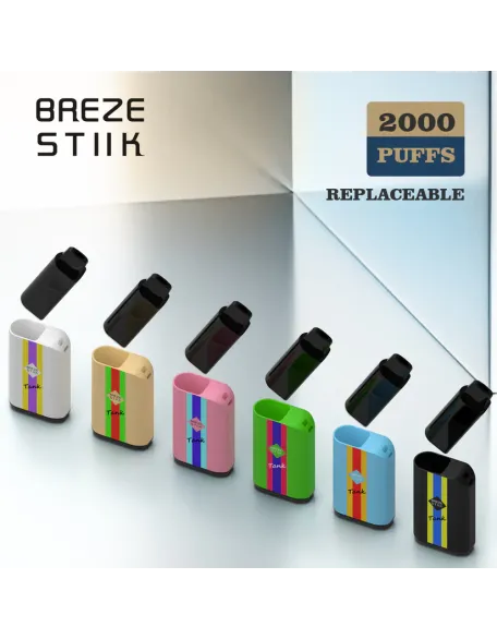 Original Breze Stiik Tank 2000 Puffs 6500mAh Replaceable Cartridge Vape Kit Device (Free Shipping)