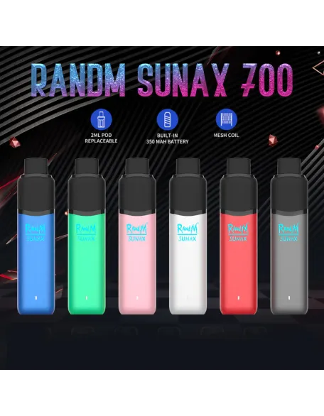 Original RandM Sunax 700 Puffs 2ml Pod Replaceable Vape Kit Device (Free Shipping)