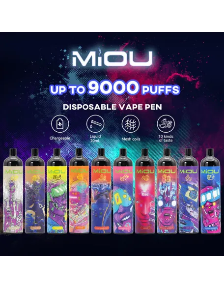 Original MIOU 9000 Puffs Device Vape Rechargeable Device (Free Shipping)