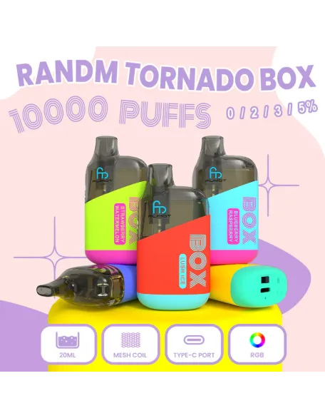 Original RandM Tornado Box 10000 Puffs Airflow Control Large Capacity 20ml Vape Device (Free Shipping)