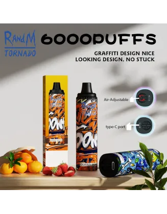 Original RandM Tornado 6000 Puffs Vape Kit Airflow Control 12ml Device (Free Shipping)