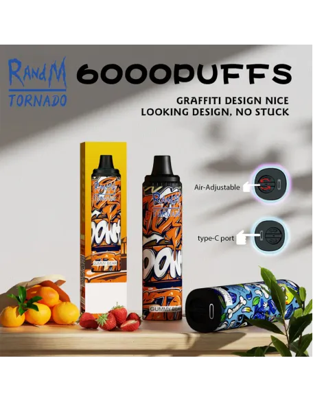 Original RandM Tornado 6000 Puffs Vape Kit Airflow Control 12ml Device (Free Shipping)